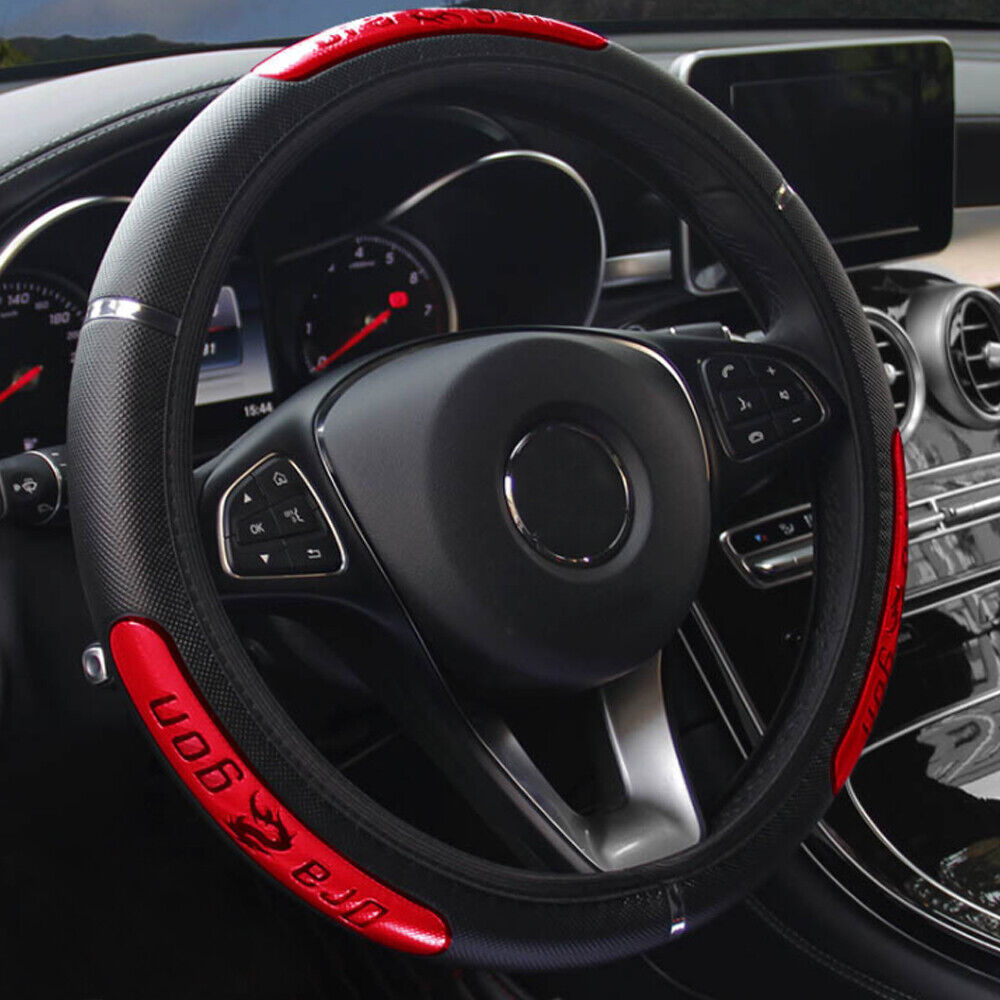 1x 15''/38cm PU Leather Car Steering Wheel Cover Anti-slip Protector Accessories