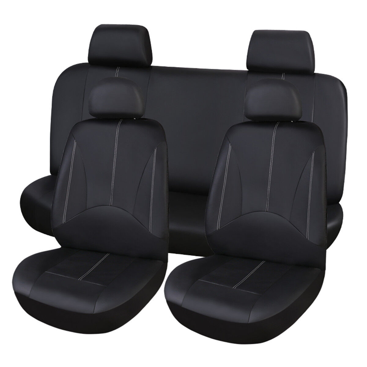 PU Leather Black Car Seat Cover Full Set Front Rear Seat Cushion Mat Protector
