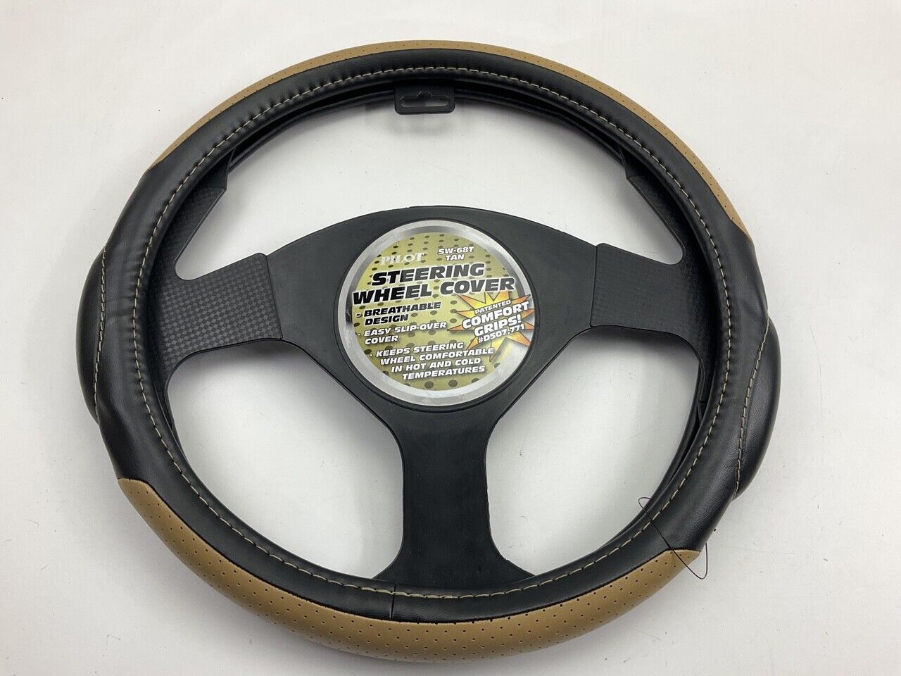 Pilot SW-68T Racing Style Steering Wheel Cover - TAN / Black 14.5\