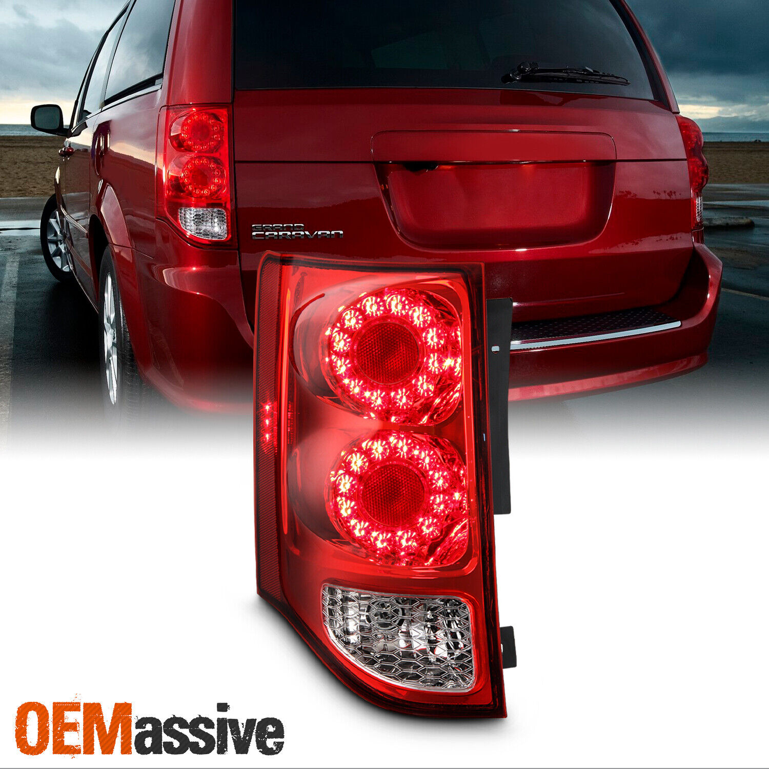For 2011-2020 Grand Caravan LED Chrome Red Tail Light w/ Turn Signal Driver Left