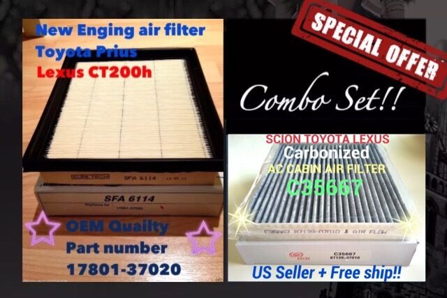 Engine & CARBONIZED Cabin Air Filter For PRIUS CT200H NX300H 17801-37020 