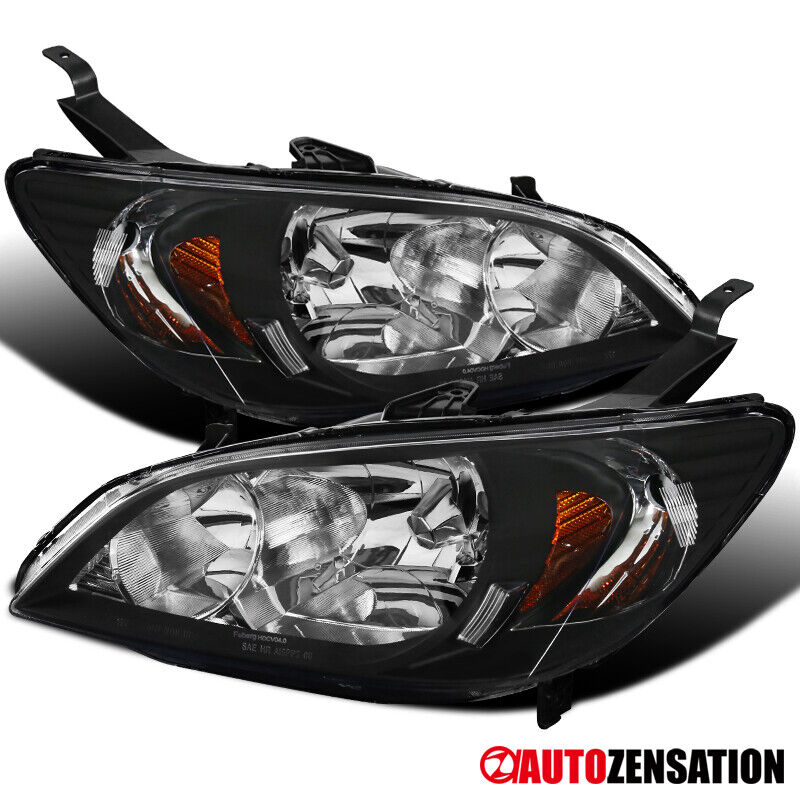 For 2004-2005 Honda Civic Coupe Sedan Black Headlights Lamps Assembly Left+Right