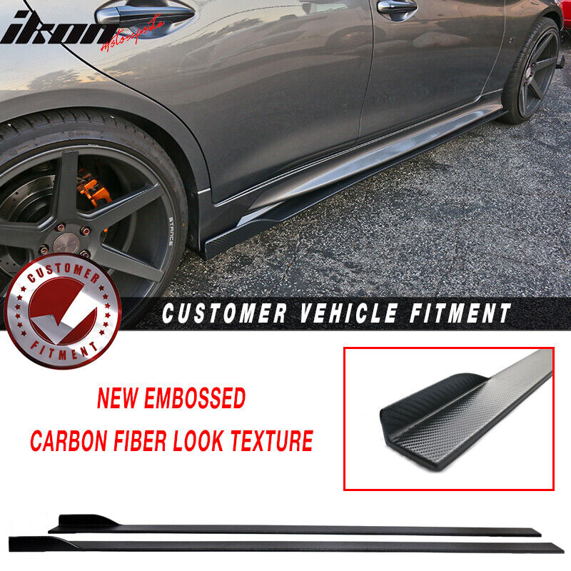 Fits 14-19 Infiniti Q50 Carbon Texture Side Skirts Extension Bottom Line Pair