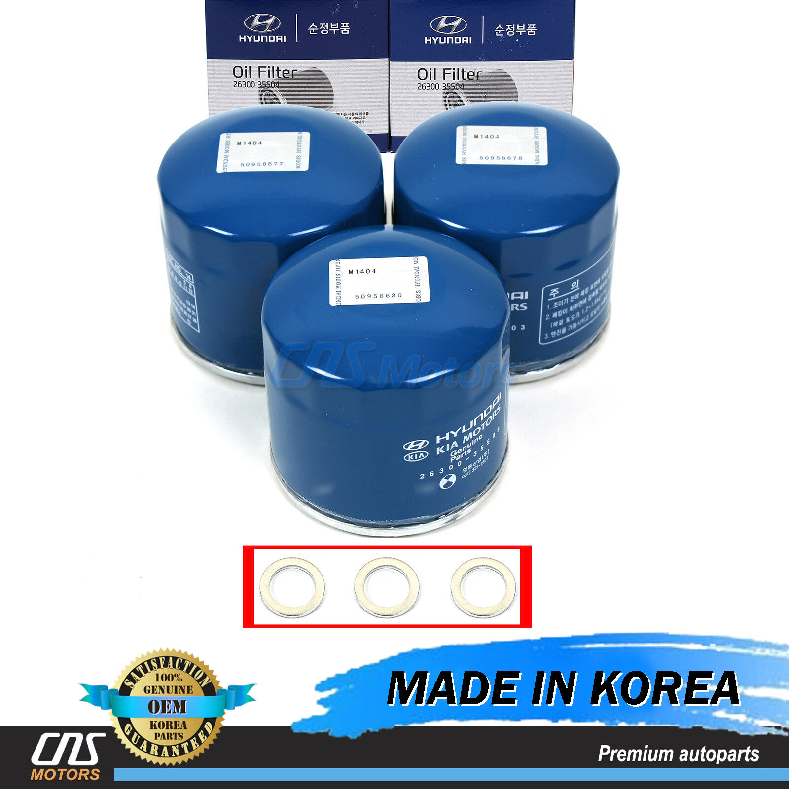 GENUINE Engine Oil Filter & Washers 3PACK for Hyundai Kia 2630035500 ⭐⭐⭐⭐⭐