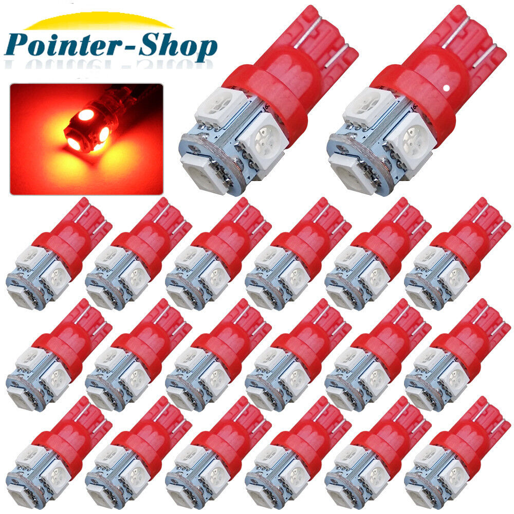 20x Red T10 Canbus LED Bulbs 5050 5 SMD Car Interior License Light 2825 192 194