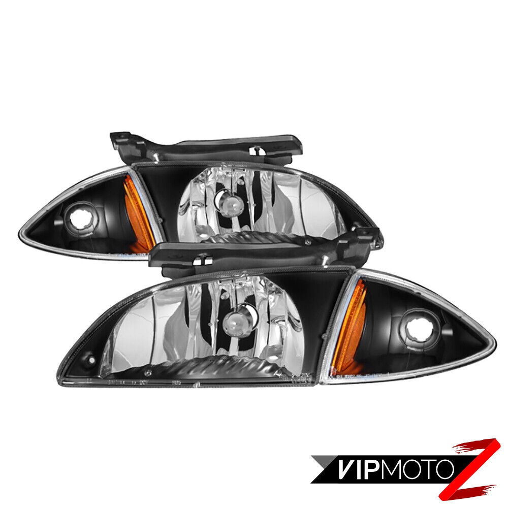2000-2002 Chevrolet Cavalier {FACTORY STYLE} Black Headlights Corner Lamps COMBO