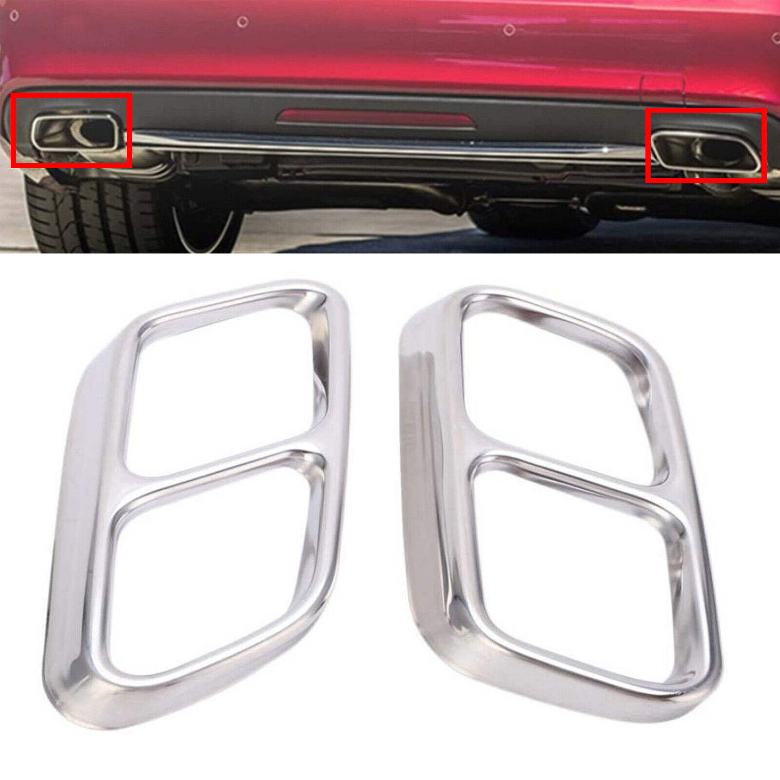2pcs Gloss Silver Stainless Exhaust Muffler Tip Cover Fits 10-13 W212 E350 E550