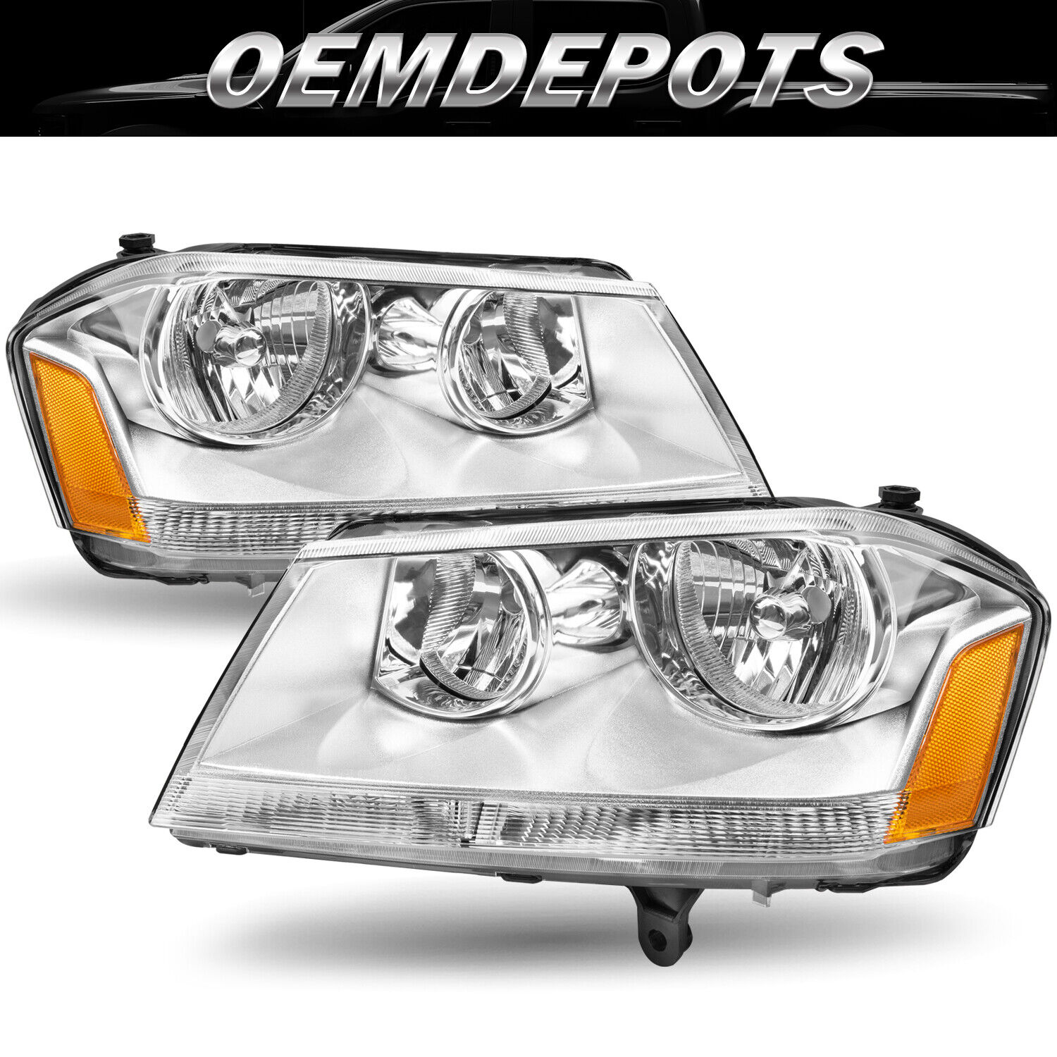 For 2008-2014 Dodge Avenger SXT SE Headlights Chrome Headlamps Left&Right 08-14