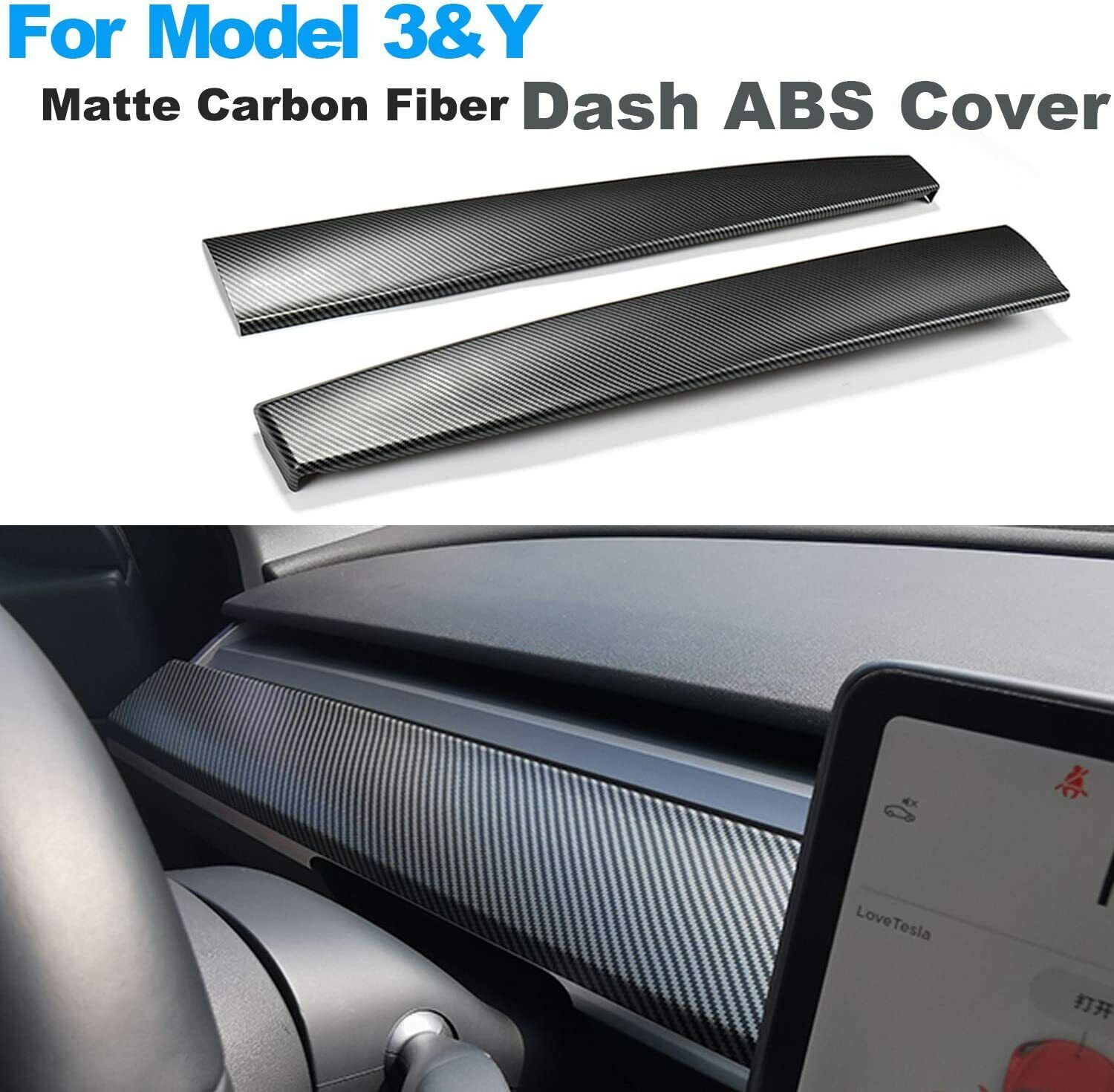 Dashboard Cover Wrap for Tesla Model 3 Y Carbon Fiber Dash Cover Wrap Cap ABS