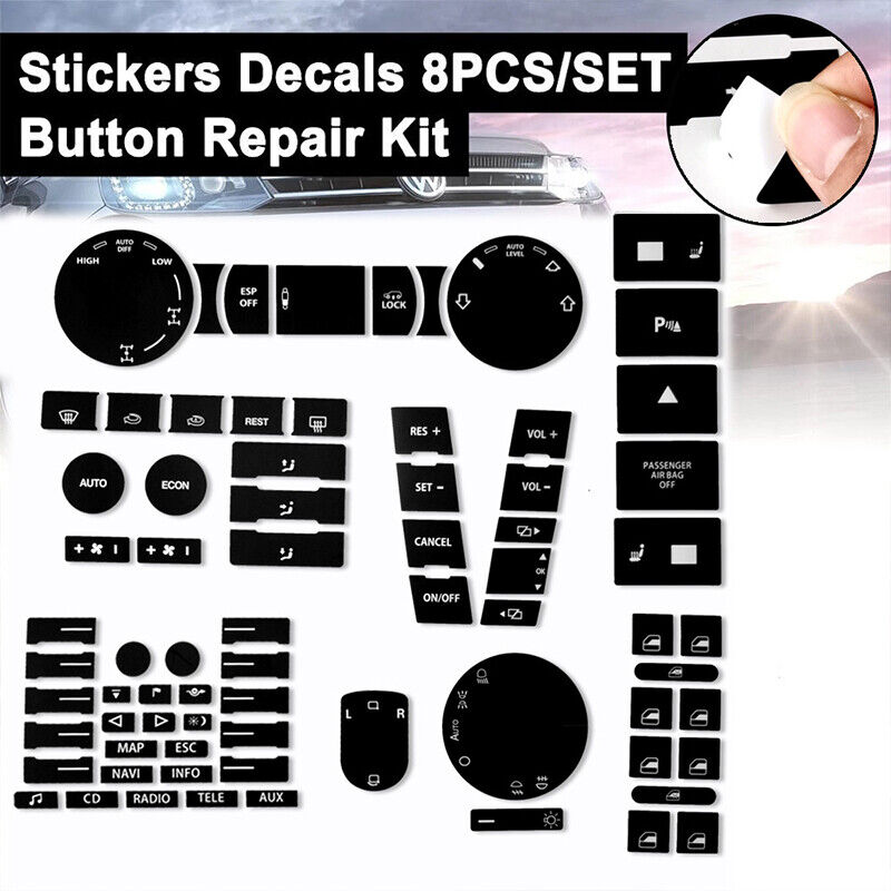 For VW Volkswagen Touareg 2004–2009 Button Repair Decals Stickers Black 8 Set