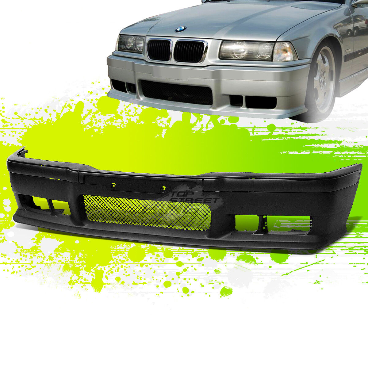 PAINTABLE M3 STYLE FRONT BUMPER BODY KIT+GRILLE INSERT FOR 92-98 E36 3-SERIES