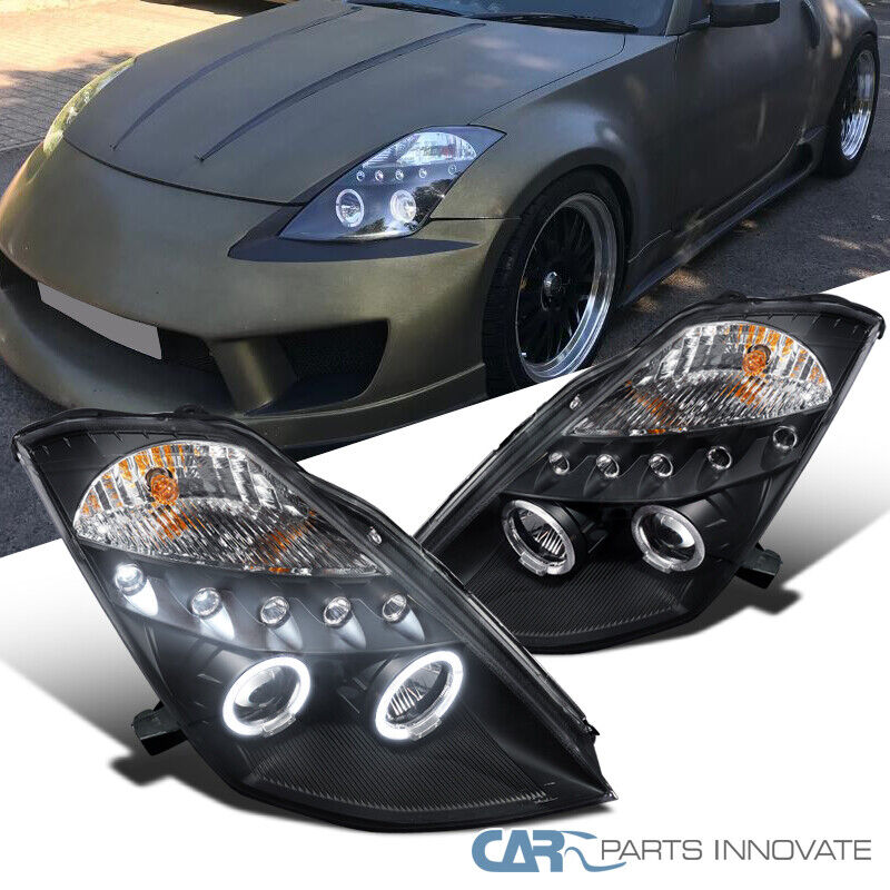 For Nissan 03-05 350Z Z33 Fairlady LED Halo Projector Headlights Lamps Black