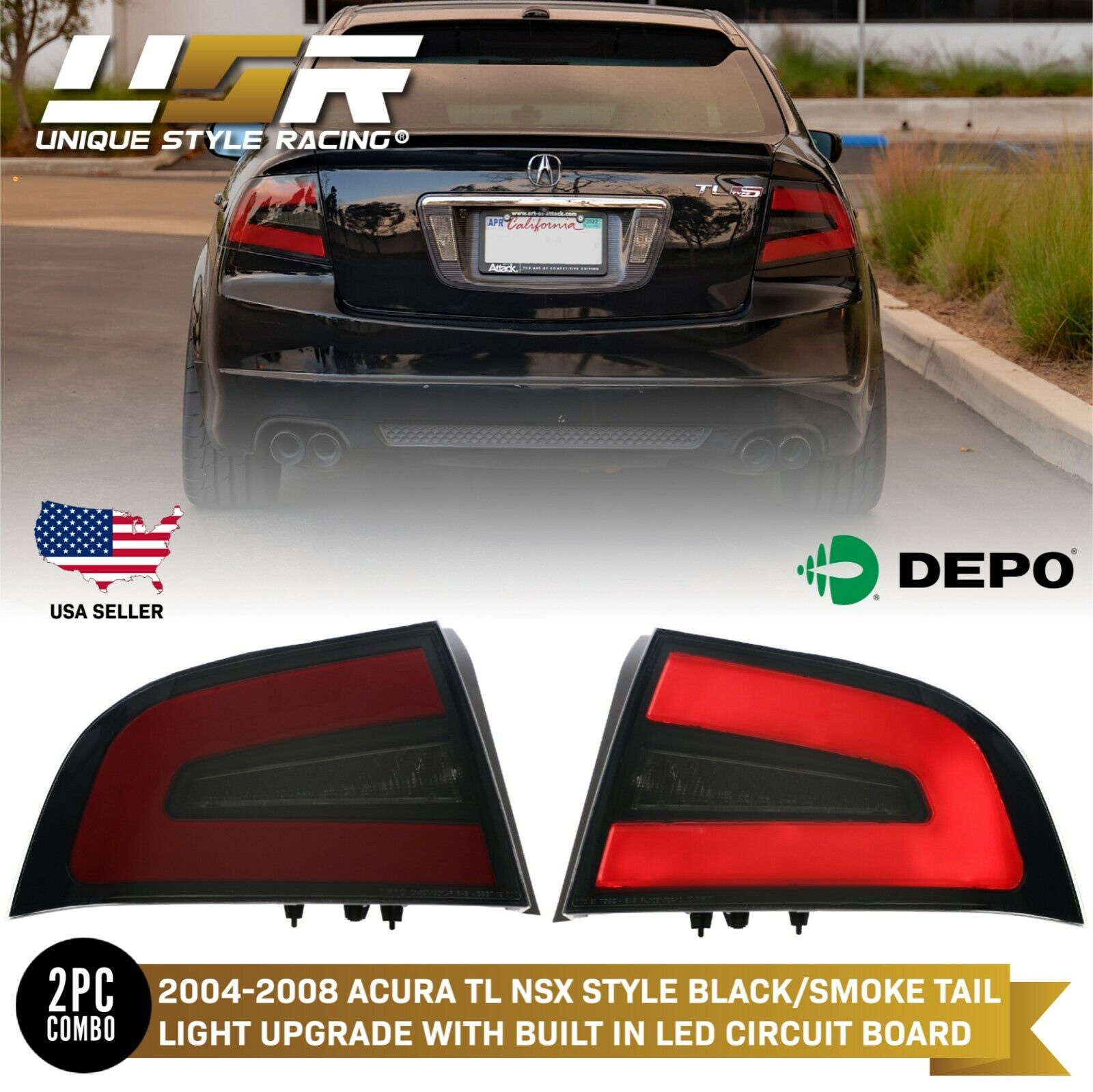 NSX Style Black/Smoke Type-S LED Light Bar Tail Light For 2004-08 Acura TL 3G