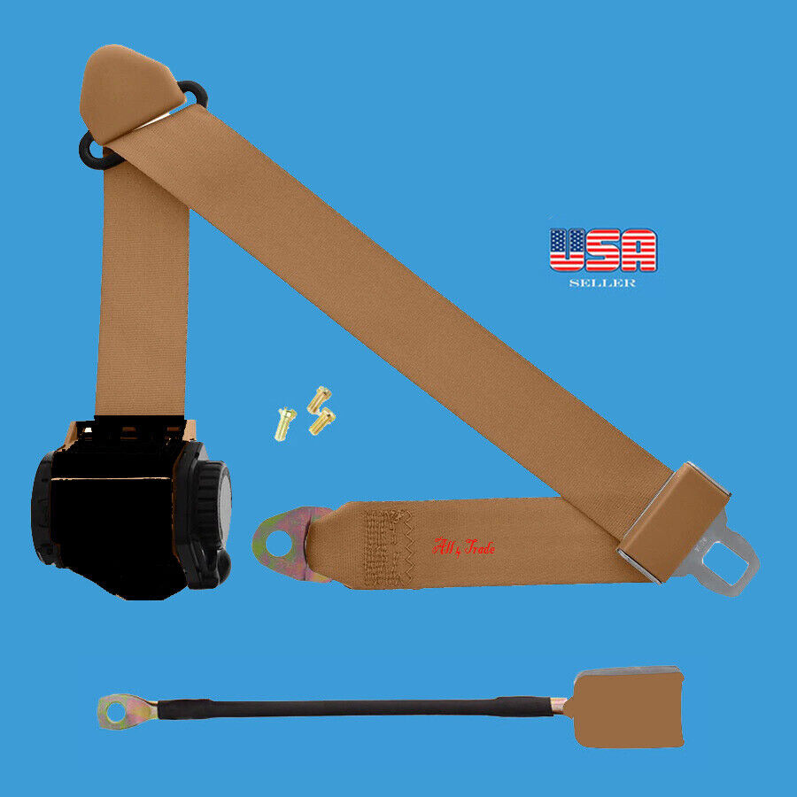 1 Kit of 3 Point Universal Strap Retractable & Adjustable Safety Seat Belt Beige