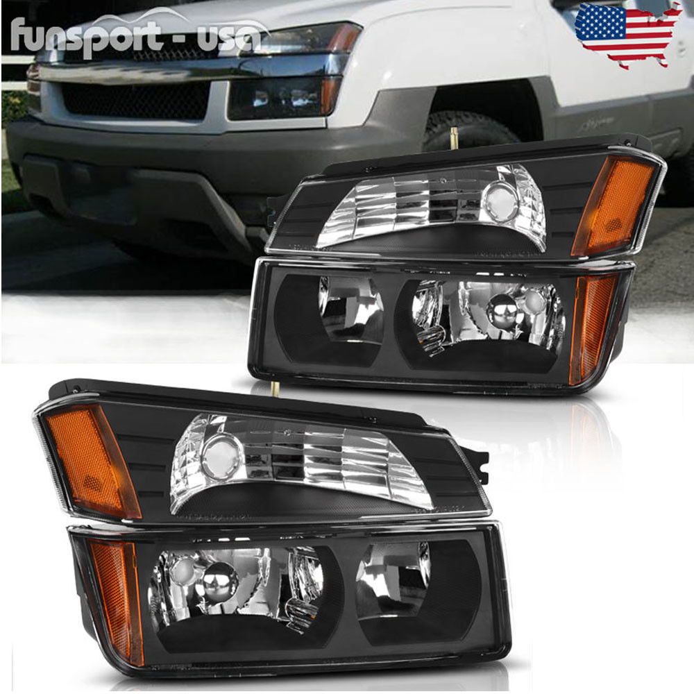 Headlights + Bumper Signal Lamp for 2002-2006 Chevy Avalanche Body Cladding Set
