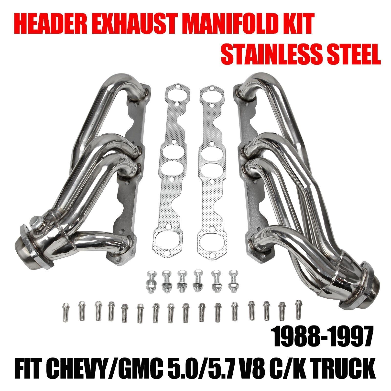 FIT CHEVY/GMC 5.0/5.7 V8 C/K TRUCK 88-97 STAINLESS STEEL HEADER EXHAUST MANIFOLD