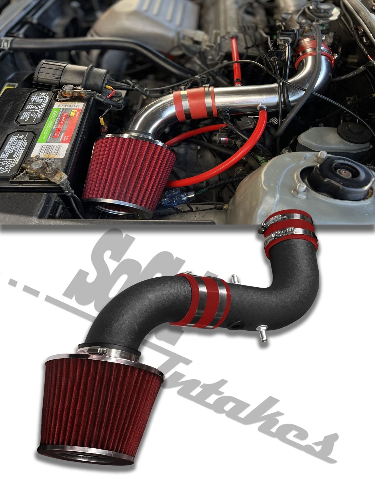 COATED BLACK RED Air Intake Kit and Filter For 1998-2001 Toyota Camry Solara 2.2