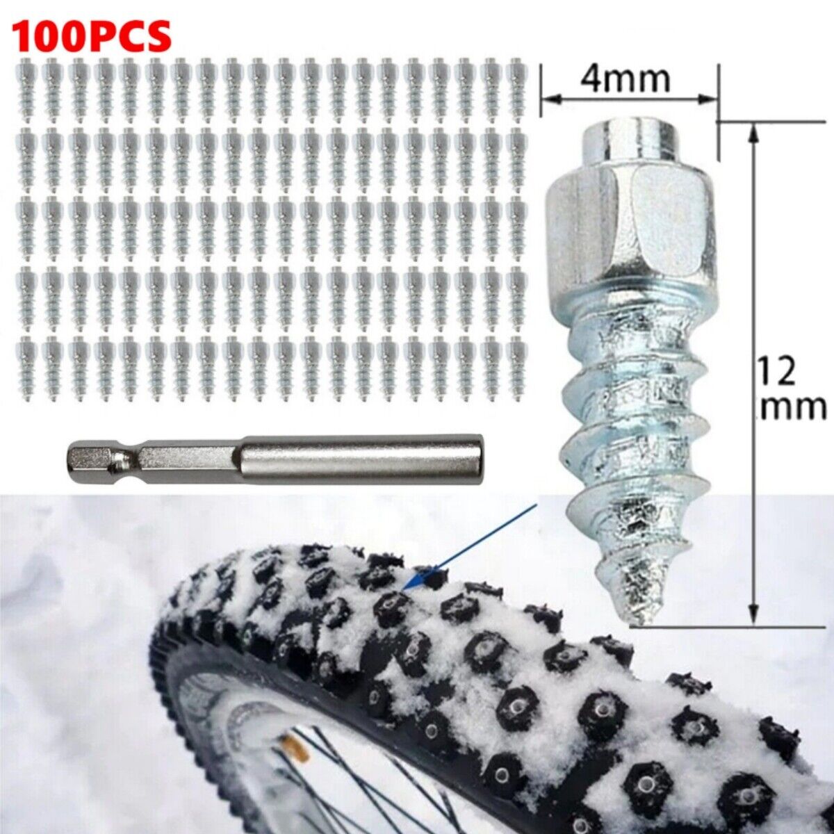 12mm Carbide Screw Tire Studs Snow Spikes Anti-Slip/Anti-ice For Car/Snowmobile
