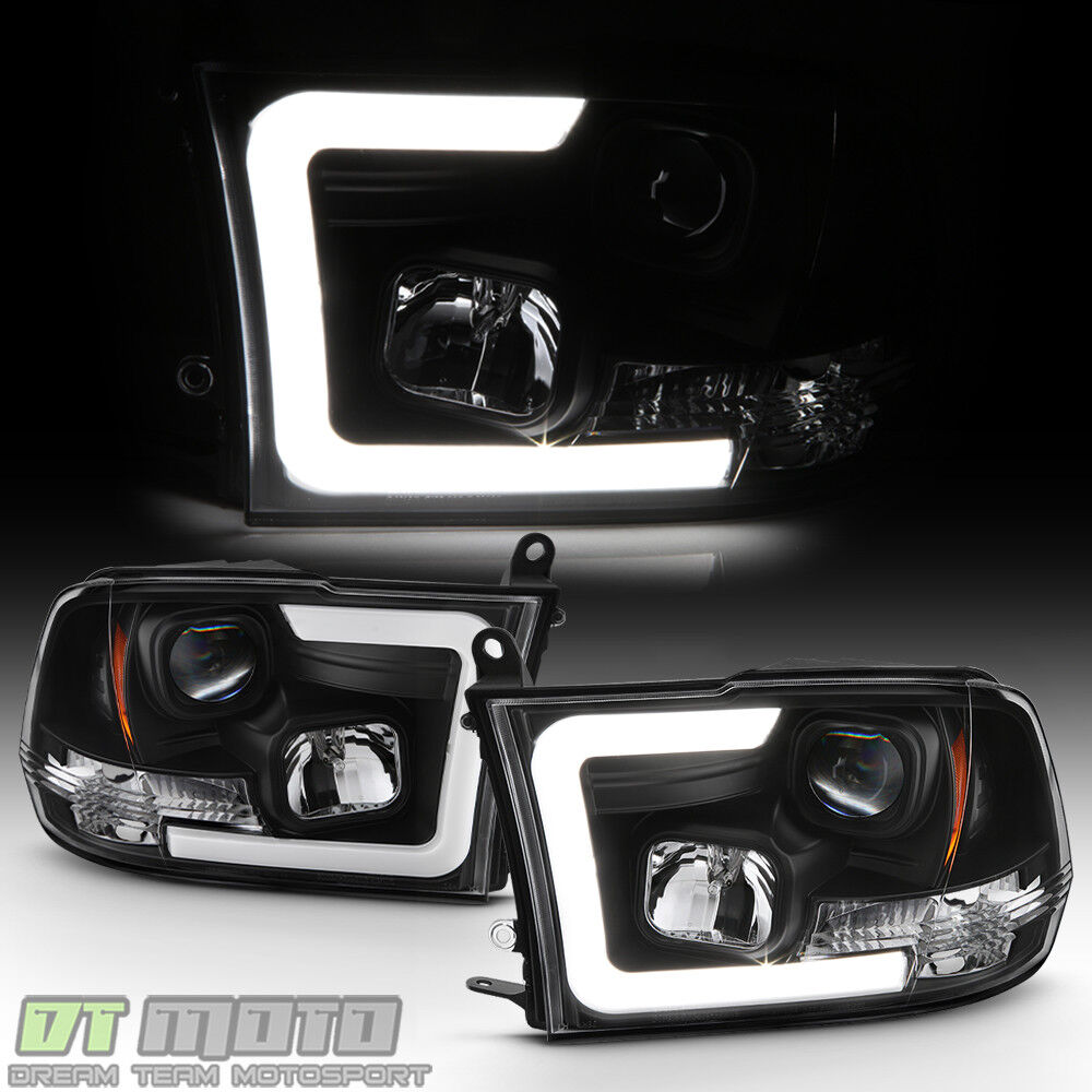 Black 2009-2018 Dodge Ram 1500 2500 3500 LED Tube Projector Headlights Headlamps