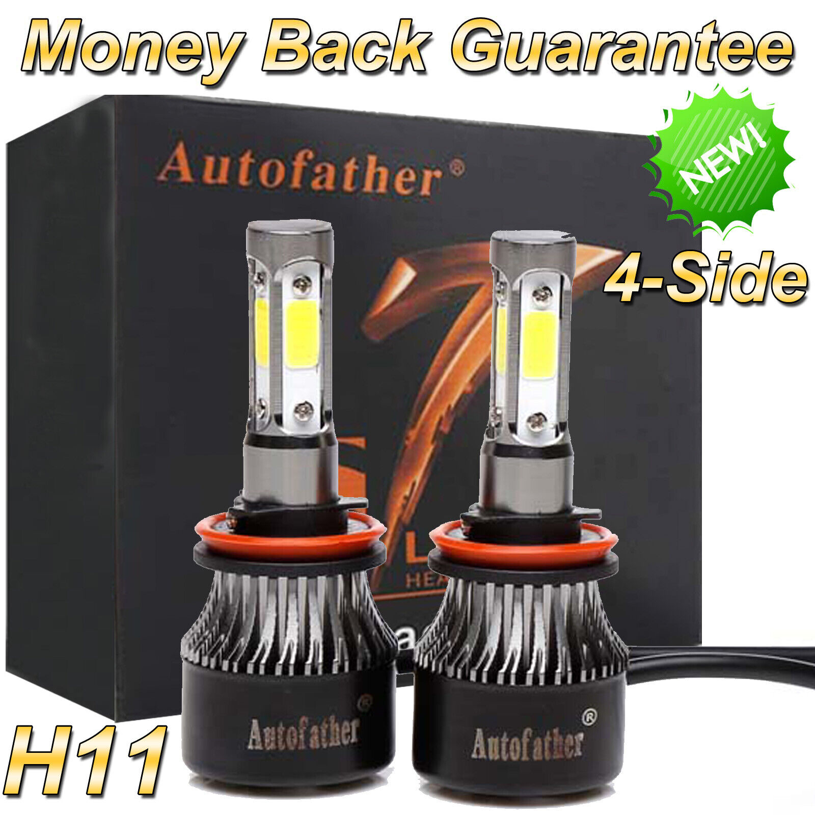 4-Sides H11 H9 H8 LED Headlight Kits Bulbs High Power 6000K White 2200W 400000LM