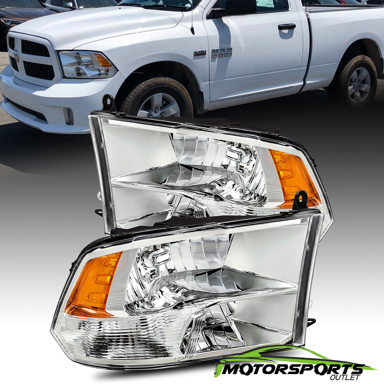 Fit 2009-2018 Dodge Ram 1500/2500/3500 Chrome Quad Headlights HeadLamps Pair
