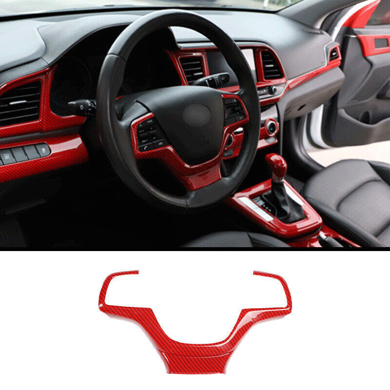 For Hyundai Accent Carbon Fiber Red Steering Wheel Switch Cover Trim 2018~2022