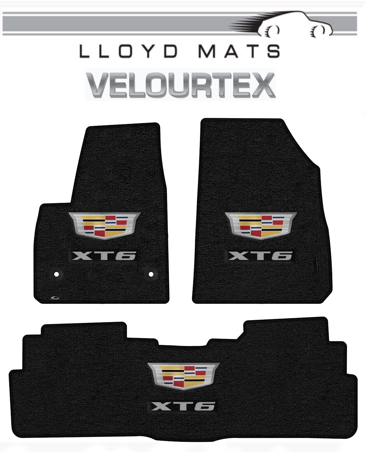 2020 -2023 Cadillac XT6 Black Lloyd Velourtex Frt 2nd Floor Mats Cadillac Logo