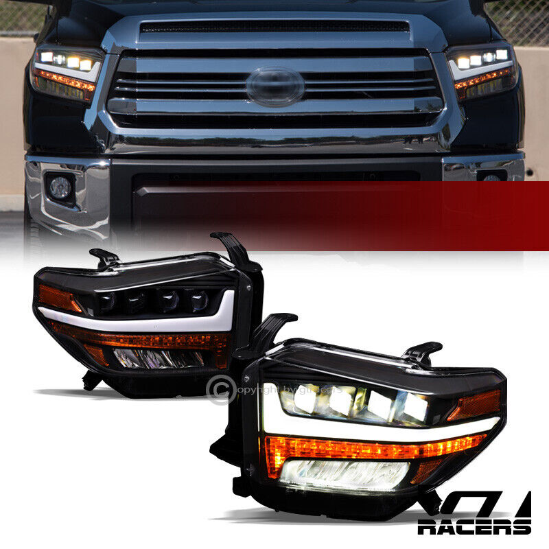 For 2014-2021 Toyota Tundra Black Full LED Sequential Quad Projector Headlights