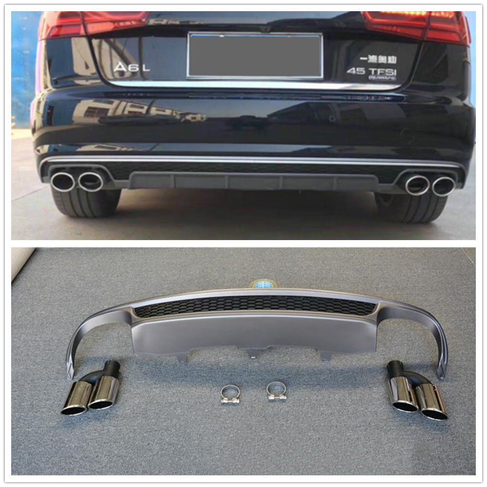 S6 Style Honeycomb Rear Bumper Diffuser with Exhaust Tip For Audi A6 C7 2012-15