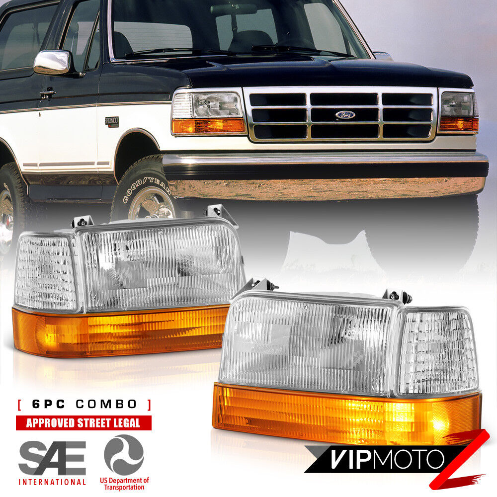 [FACTORY STYLE 6PC] For 1992-1996 Ford Bronco F150 F250 F350 Headlight Assembly