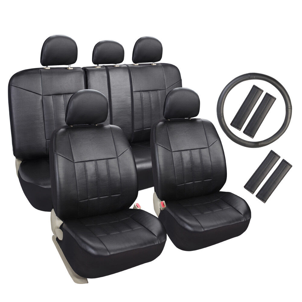 Auto Universal Fit Leather Seat Covers Set for Car suv Trucks Black Front & Rear