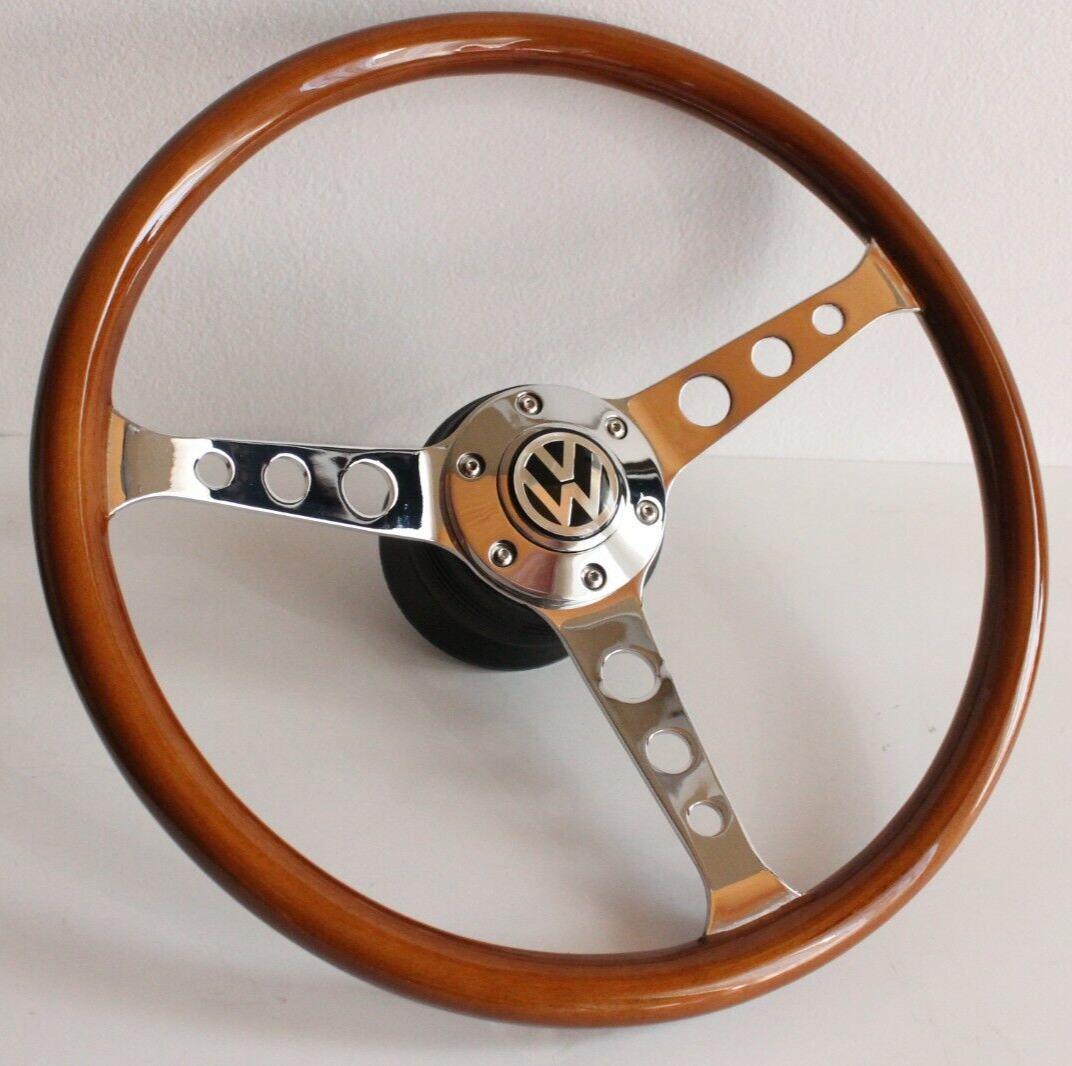 Steering Wheel Wood Chrome fits For VW T3 Transporter Vanagon Caravelle 80-93'
