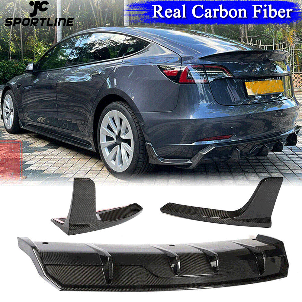 Carbon Rear Bumper Diffuser Spoiler Splitter Fit for Tesla Model 3 Sedan 2016-19