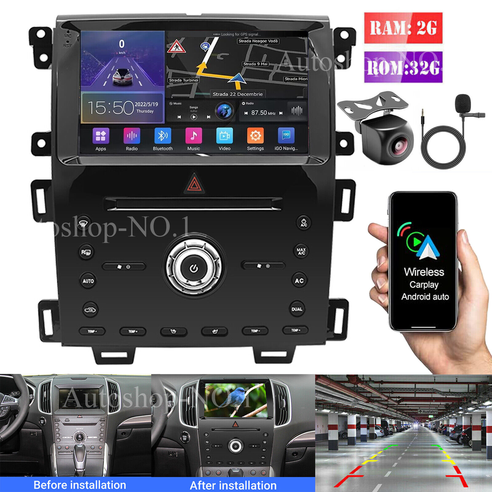 32G For Ford Edge 2010-2015 Android Carplay Car Radio Stereo FM BT WiFi GPS Navi