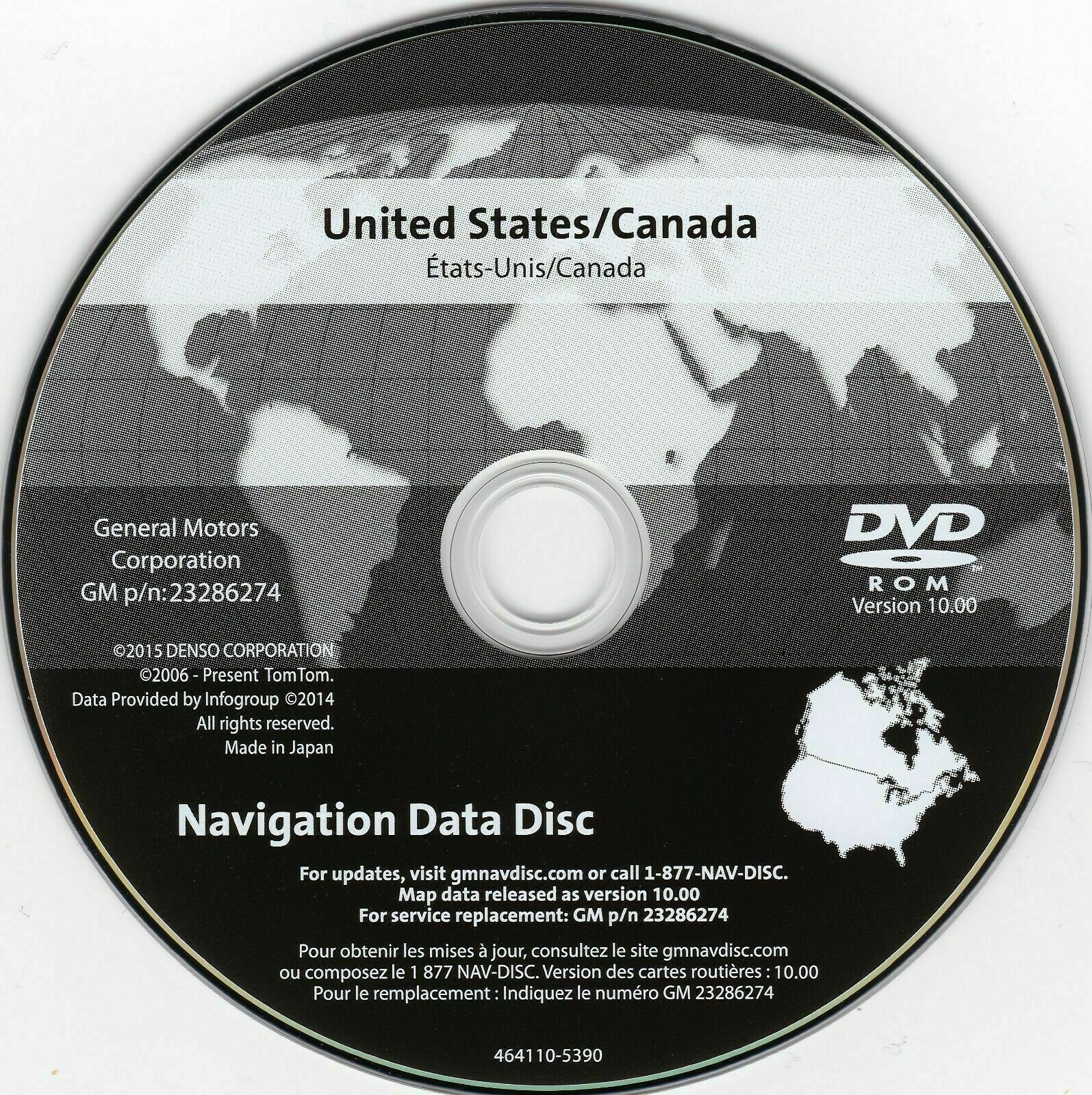2016 GM North America Navigation DVD Map Update GM p/n 23286274 ver 10