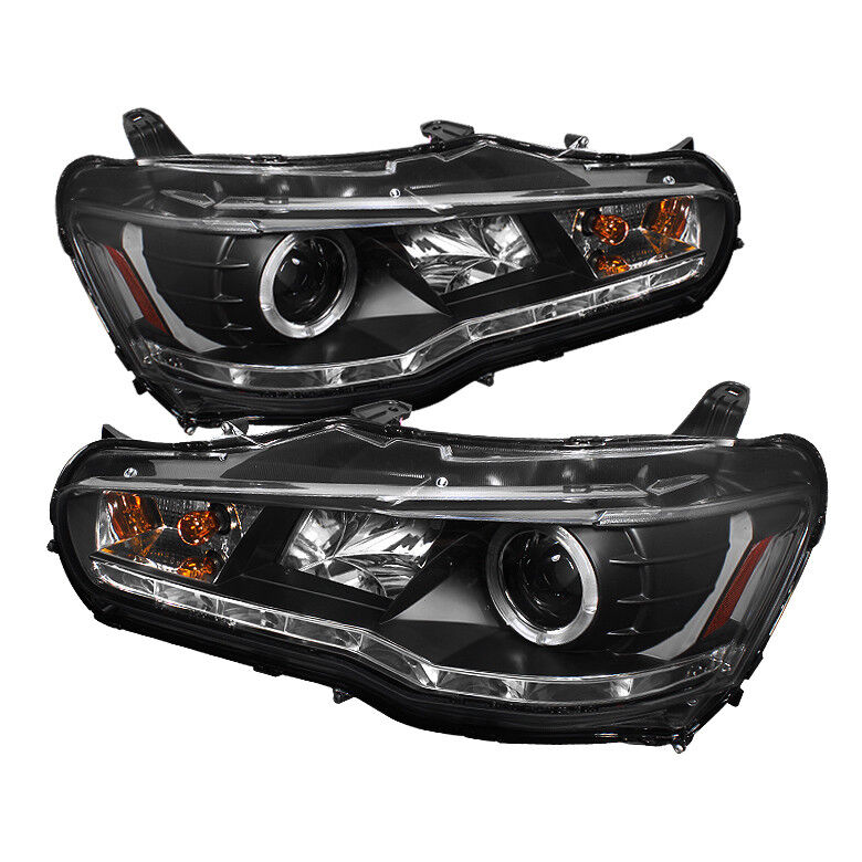 Mitsubishi 08-15 Lancer Evo X Black DRL Halo LED Projector Headlights GSR MR GT