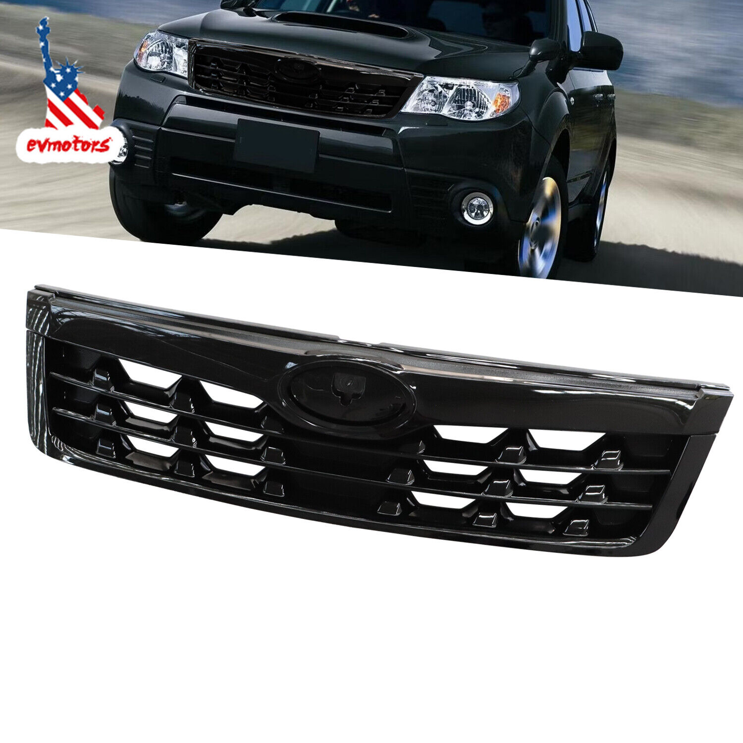 Full Gloss Black Front Bumper Upper Grill Grille For SUBARU Forester 2009-2013