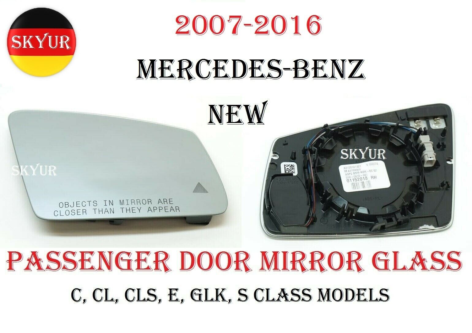New Right Passenger Door Mirror Glass For Mercedes C CL CLS E GLK S Class Models