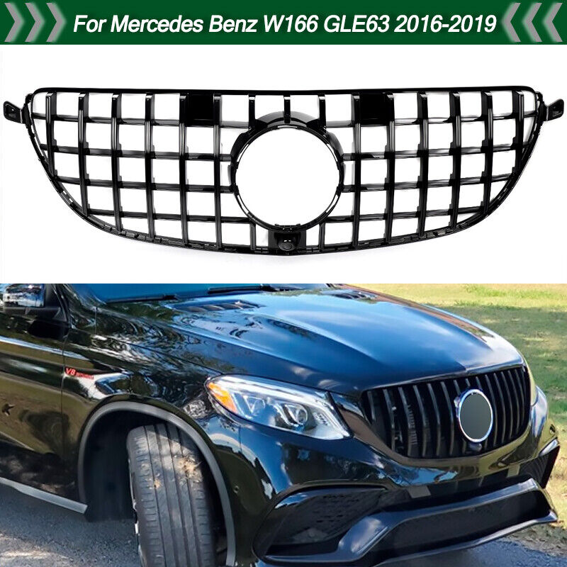 For Mercedes Benz W166 GLE63 AMG 2016-19 Gloss Black Front Bumper Racing Grille
