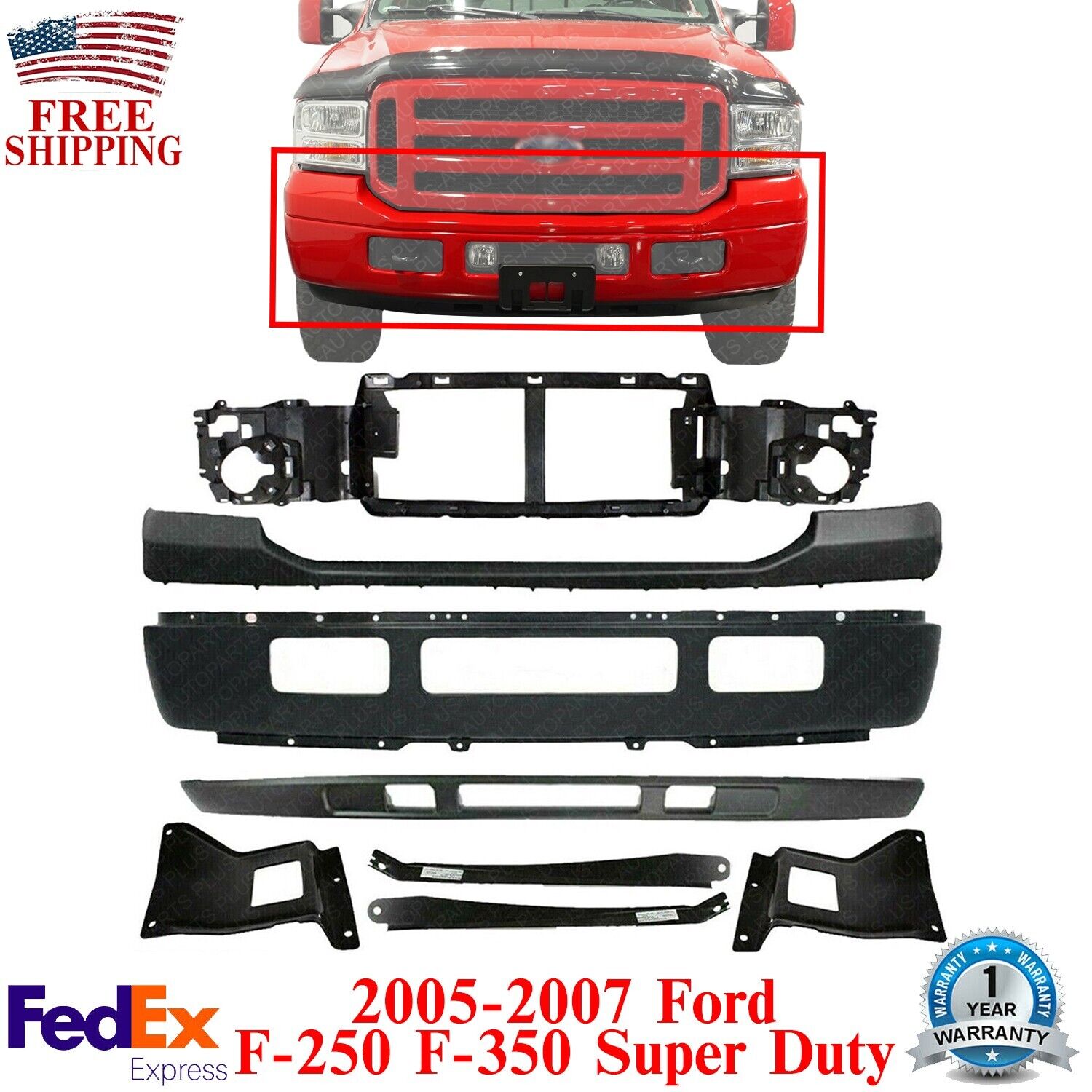 Front Bumper Primed Kit + Header Panel For 2005-2007 Ford F-250 F-350 Super Duty