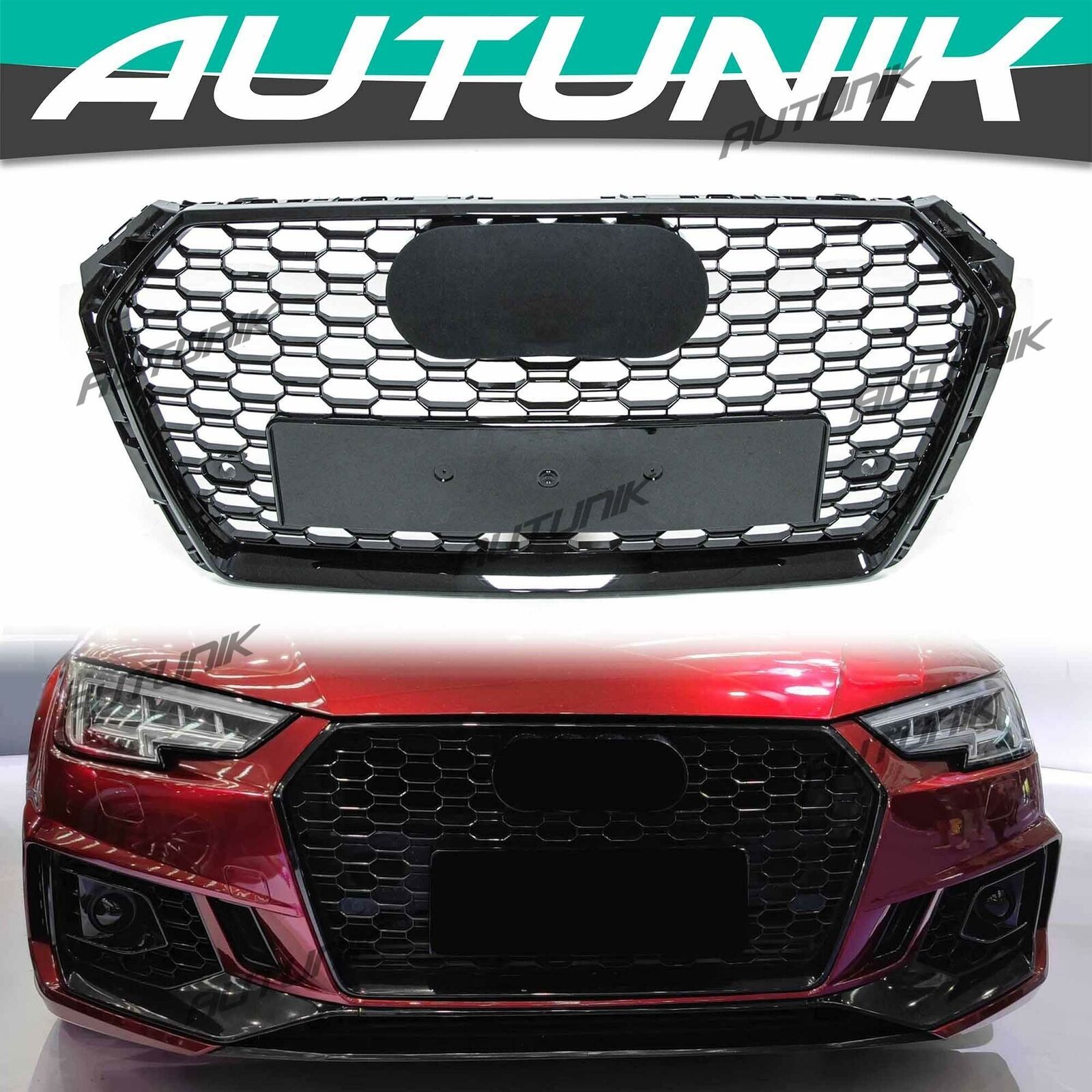 Fits for 17-19 Audi A4 S4 B9 Front Mesh Honeycomb Grille Grill RS4 Style Black