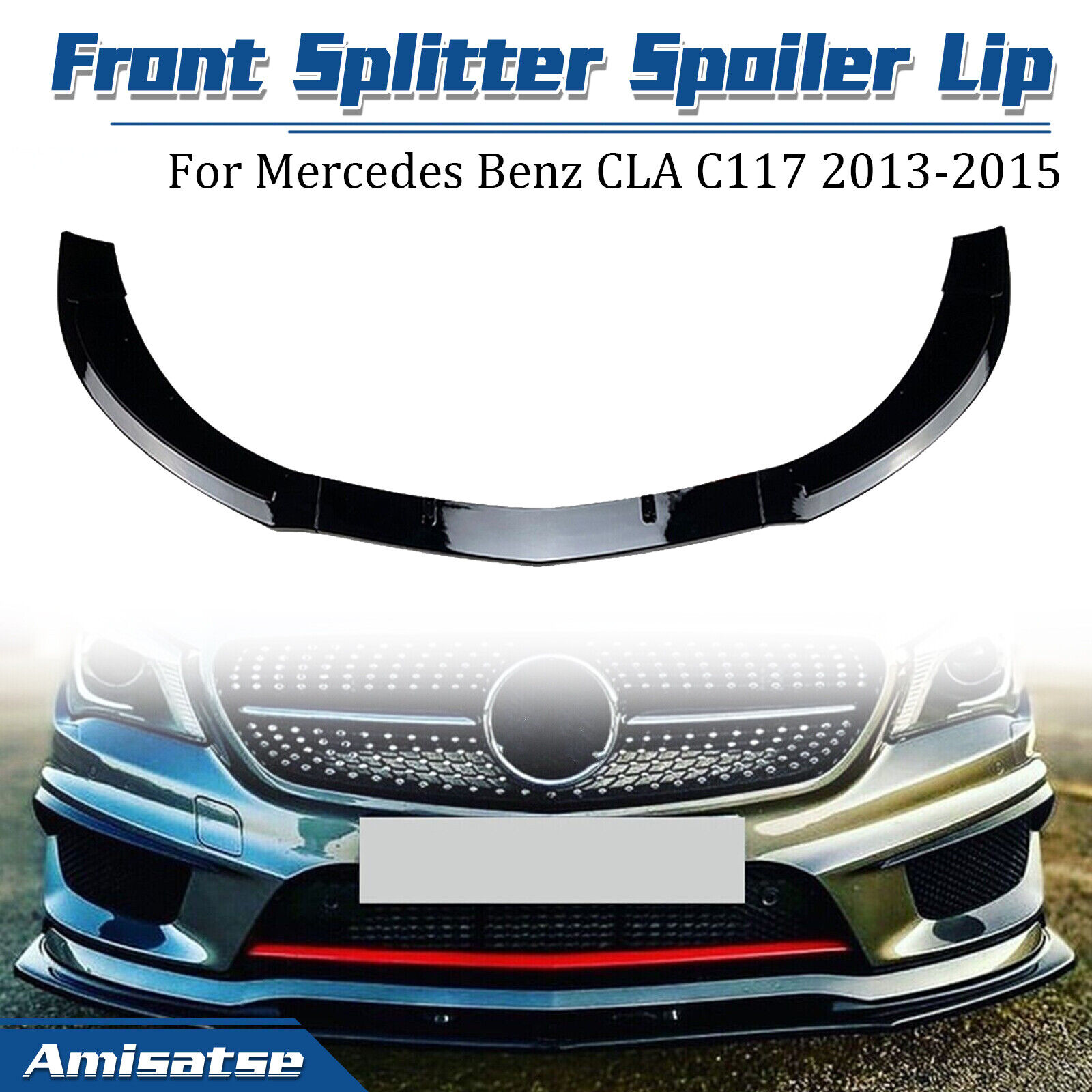 3pcs Front Spoiler Lip For Benz C117 CLA200 CLA260 CLA45 AMG 2013-15 Gloss Black