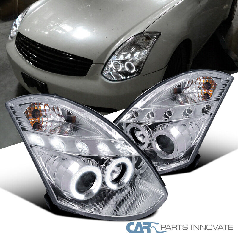 For 03-07 Infiniti G35 2Dr Coupe Clear LED Halo Projector Headlights Laft+Right