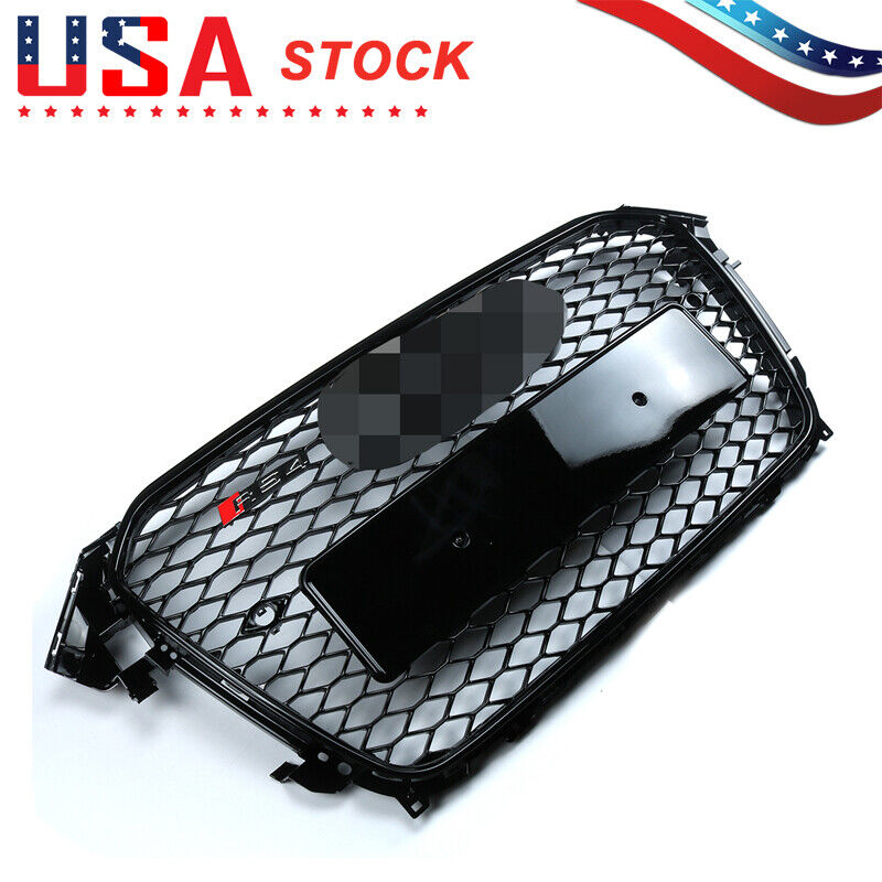FRONT HONEYCOMB MESH RS4 HEX GRILLE BLACK RIM FOR 13-16 AUDI A4 S4 B8.5