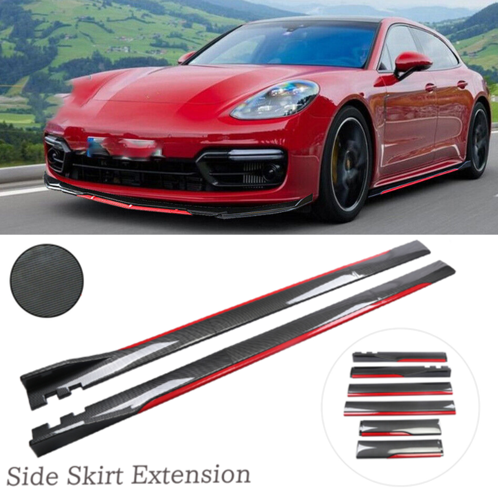 For Porsche Panamera Carbon Fiber Look Side Skirt Extension Spoiler Splitter