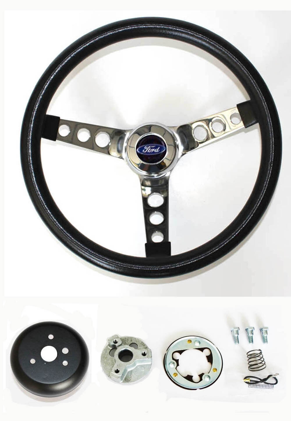 Bronco F100 F150 F250 F350 Black and Chrome Steering Wheel 14 1/2\