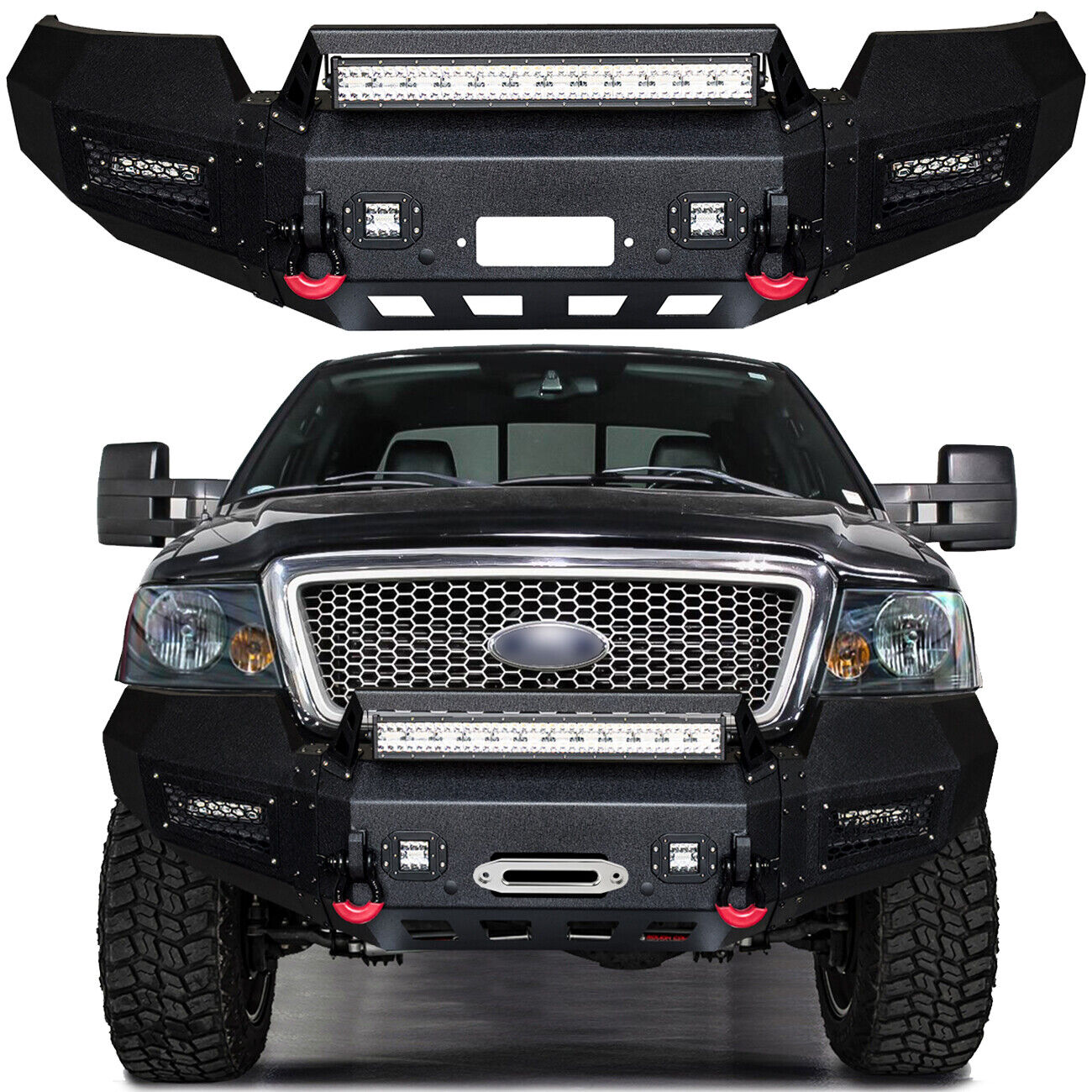 Vijay For 2006-2008 Ford F150 Steel Front or Rear Bumper w/D-Rings & LED Light