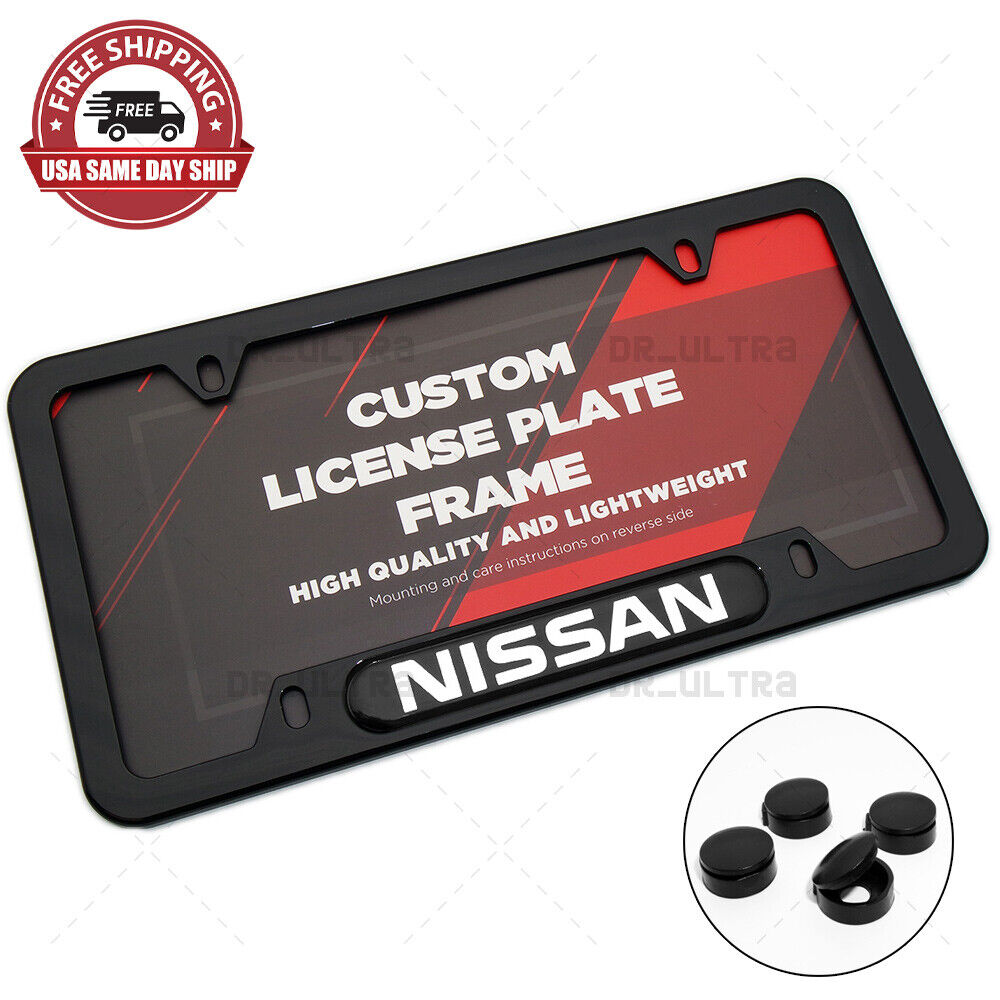 Gloss Black Front Rear For Nissan Sport License Plate Frame Protect Cover Gift