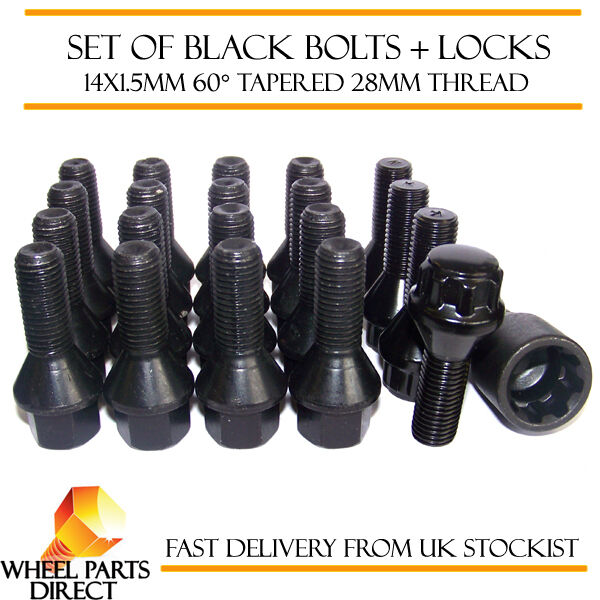 Black Wheel Bolts & Locks (16+4) 14x1.5 Nuts for VW Golf R32 [Mk5] 05-10