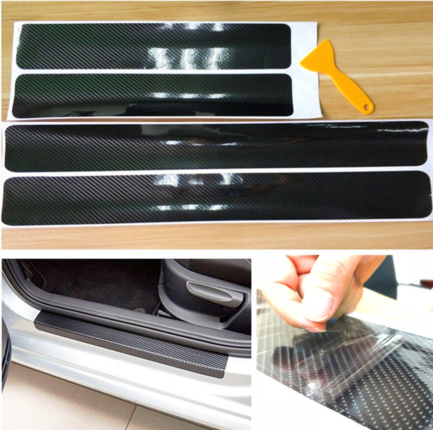 5D Carbon Fiber Car Scuff Plate Door Sill Cover Panel Step Protector Vinyl Black
